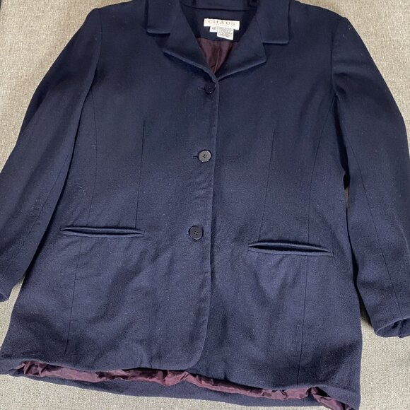 Chaus Petite Blazer Tops Women's Size 12 100% Wool Blue 3 Button Blazer - Picture 4 of 14